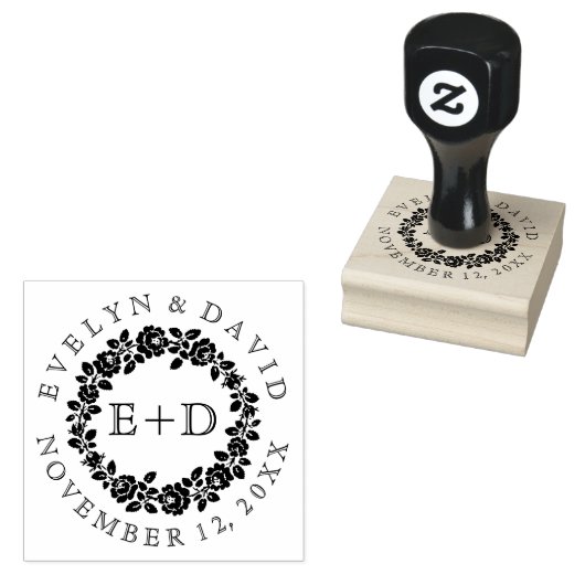 Zwart wit roos met monogram bruiloft rubberstempel (Gestempeld)