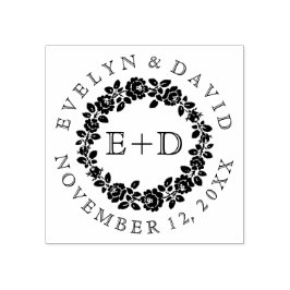 Zwart wit roos met  monogram bruiloft rubberstempel