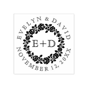 Zwart wit roos met monogram bruiloft rubberstempel