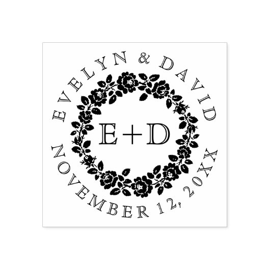 Zwart wit roos met  monogram bruiloft rubberstempel (Afrduk)