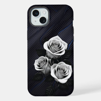 Zwart-wit roos mobiele telefoonhoesje iPhone 15 plus case