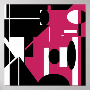 Zwart wit Roos Rood Abstract geometrisch ontwerp Poster