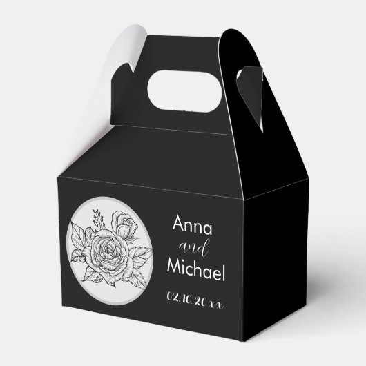 Zwart-wit Rose bruiloft Bedankdoosjes (Voorkant Zijde)