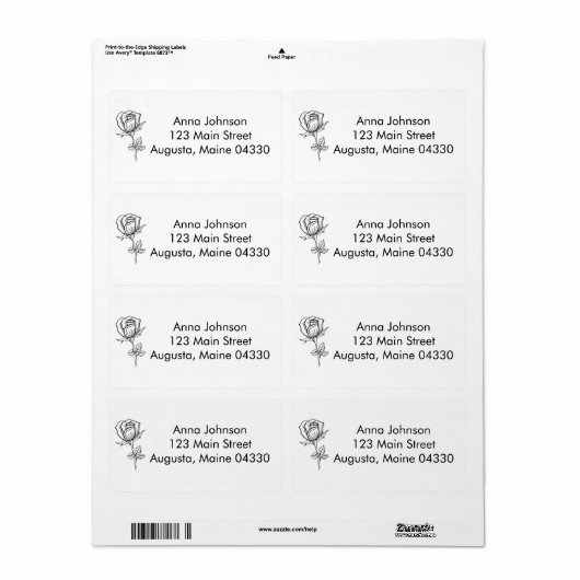 Zwart-wit Rose bruiloft Etiket (Full Sheet)