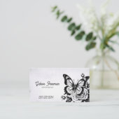  Zwart & Wit Rose Butterfly Tattoo Artist Visitekaartje (Staand voorkant)