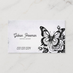 Zwart & Wit Rose Butterfly Tattoo Artist Visitekaartje