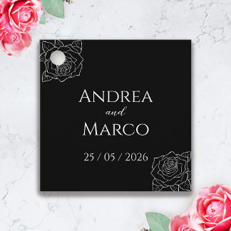 Zwart-wit Rose Gotische Bruiloft Bedankjes Labels