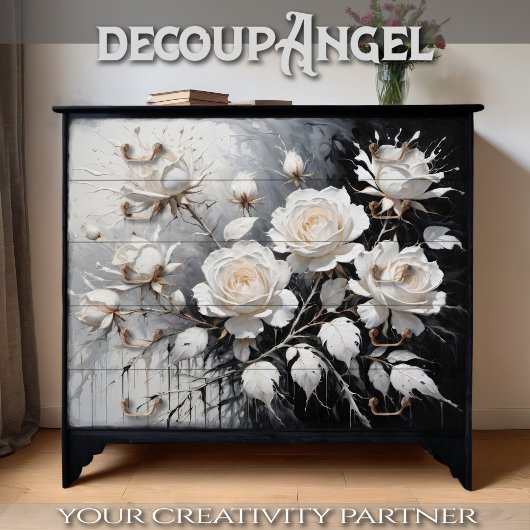 Zwart-wit Rose Serenade - Decoupage - Tissuepapier