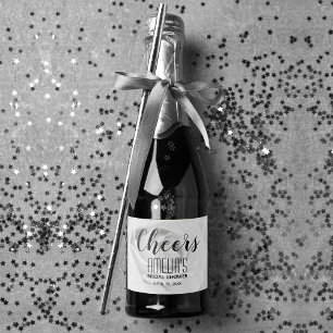 Zwart-wit Rose Vrijgezellenfeest Mini Sparkling Wijnetiket