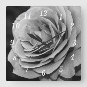 Zwart-wit Rose wandklok