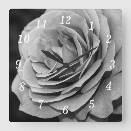 Zwart-wit Rose wandklok (Voorkant)