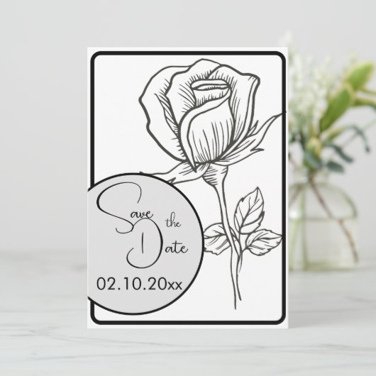 Zwart-wit Rose Wedding Save the Date Kaart (Staand voorkant)