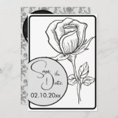 Zwart-wit Rose Wedding Save the Date Kaart (Voorkant / Achterkant)