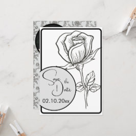 Zwart-wit Rose Wedding Save the Date Kaart