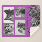 Zwart-wit Roses Heldere Paarse Fotocollage Sherpa Deken (Voorkant (horizontaal))