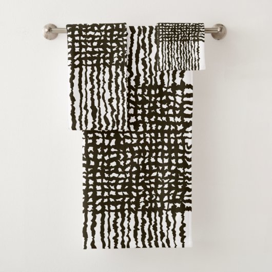 Zwart wit Rough grid Pattern Bath Towel Set Bad Handdoek (Insitu)