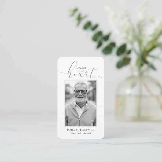 Zwart & Wit Rouwfoto Condoleance Modern Visitekaartje (Staand voorkant)