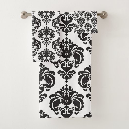 Zwart-wit Royal Glam Damask Bad Handdoek (Insitu)