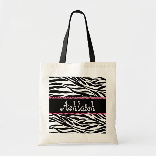 Zwart wit Roze Aangepaste naam Zebra Afdrukken Tote Bag (Voorkant)