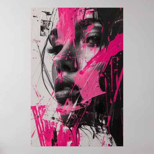 Zwart Wit Roze Abstract Schilderij van Vrouw Poste Poster (Voorkant)