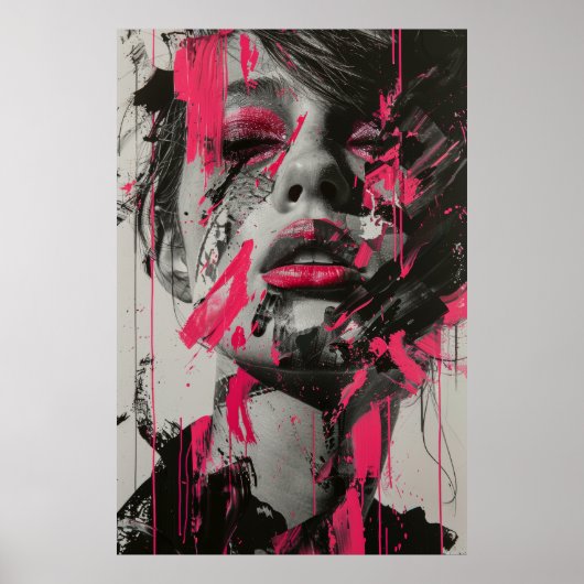 Zwart Wit Roze Abstract Schilderij van Vrouw Poster (Voorkant)