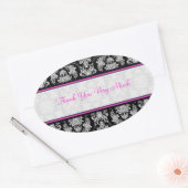 Zwart wit & roze barok bloemmotief ovale sticker (Envelop)