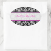 Zwart wit & roze barok bloemmotief ovale sticker (Tas)