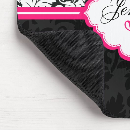 Zwart Wit & Roze  Bloemen Damasks 2 Muismat (Hoek)