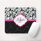 Zwart Wit & Roze  Bloemen Damasks 2 Muismat (Met muis)