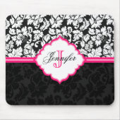 Zwart Wit & Roze  Bloemen Damasks 2 Muismat (Voorkant)