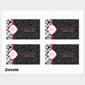 Zwart Wit & Roze  Bloemen Damasks 2 Rechthoekige Sticker (Vel)