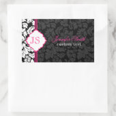 Zwart Wit & Roze  Bloemen Damasks 2 Rechthoekige Sticker (Tas)