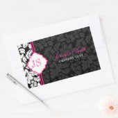 Zwart Wit & Roze  Bloemen Damasks 2 Rechthoekige Sticker (Envelop)