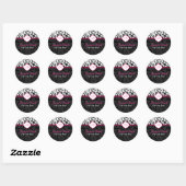 Zwart Wit & Roze  Bloemen Damasks 2 Ronde Sticker (Vel)