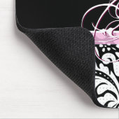 Zwart Wit & Roze  Bloemen Damast Patroon Muismat (Hoek)