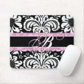 Zwart Wit & Roze  Bloemen Damast Patroon Muismat (Met muis)