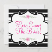 Zwart, Wit, Roze Bloemen Vrijgezellenfeest Kaart (Achterkant)