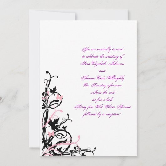 zwart_wit_roze_bruiloft_uitnodiging_sjabloon, Y... Kaart (Voorkant)