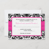 Zwart, wit, roze chassis & hartreactiekaart RSVP kaartje (Achterkant)