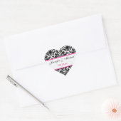 Zwart Wit Roze Damask 1,5" Bruiloft Sticker (Envelop)