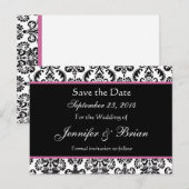 Zwart Wit Roze Damask Save Date Briefkaart (Voorkant / Achterkant)
