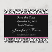 Zwart Wit Roze Damask Save Date Briefkaart (Voorkant)