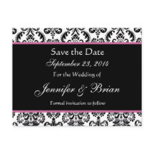 Zwart Wit Roze Damask Save Date Briefkaart