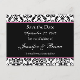 Zwart Wit Roze Damask Save Date Briefkaart