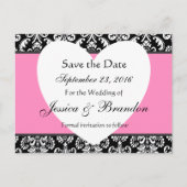 Zwart Wit Roze Damask Save Date Briefkaart 3 (Voorkant)