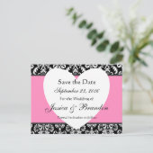 Zwart Wit Roze Damask Save Date Briefkaart 3 (Staand voorkant)