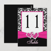 Zwart, Wit, Roze Damask Tafelnummer Post Kaart (Voorkant / Achterkant)