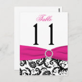 Zwart, Wit, Roze Damask Tafelnummer Post Kaart (Voorkant / Achterkant)