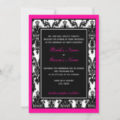 Zwart Wit Roze Damast Bruiloft Kaart (Voorkant)