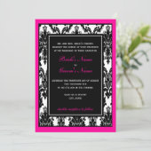 Zwart Wit Roze Damast Bruiloft Kaart (Staand voorkant)